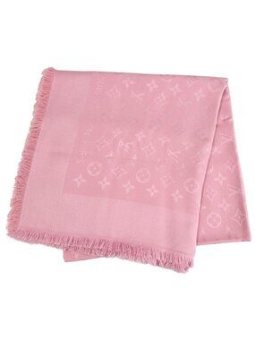 Louis Vuitton Scarf Shawl Monogram Silk Wool Rose Poudre